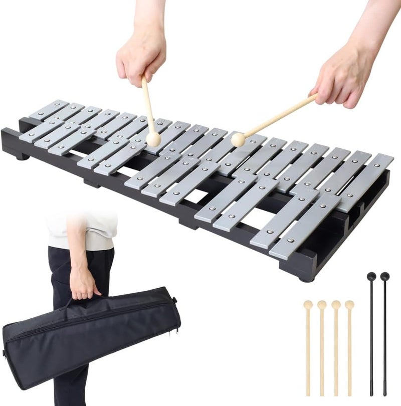 Japard Foldable Glockenspiel Xylophone 30 Note, with Wood Base and 30 Metal Keys, 4 Mallets, Carrying Bag, Professional Glockenspiel Percussion Instrument for Adults and Students - Image 1